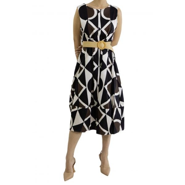 Vestito lungo smanicato con cintura